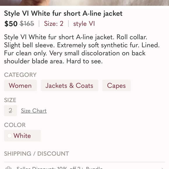 Style VI White fur short A-line jacket - Picture 7 of 7